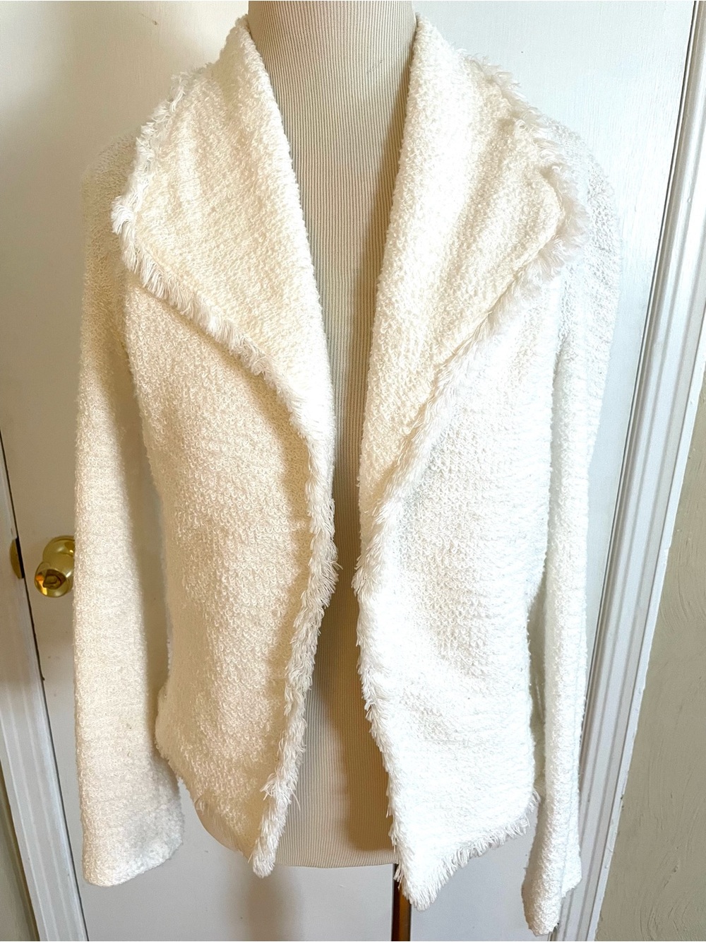 Ivanka Trump Ivory Bouclé Trim Open Front Cardigan